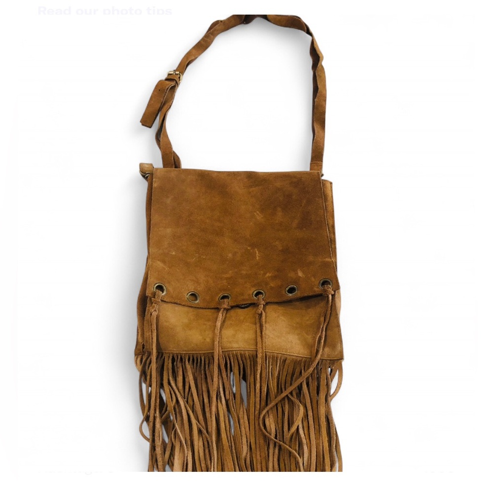 Vintage 70’s Fringe Suede Crossbody Bag in Tan